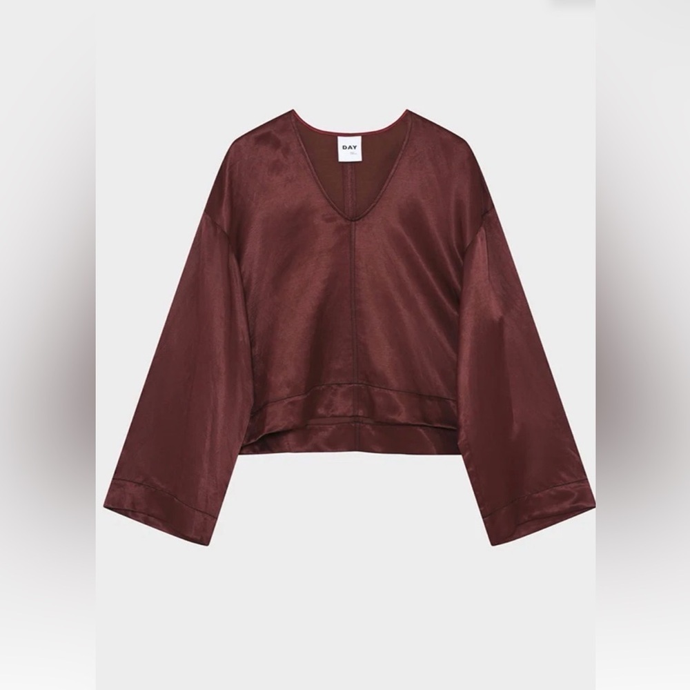 Burgundy Linen Blend V-Neck Blouse Wide Sleeve | Day Birger et Mikkelsen EU 40